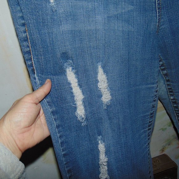 Torrid Jeans Women's Plus Size 24 Blue Distressed Ripped Straight Denim Pants - Picture 9 of 10